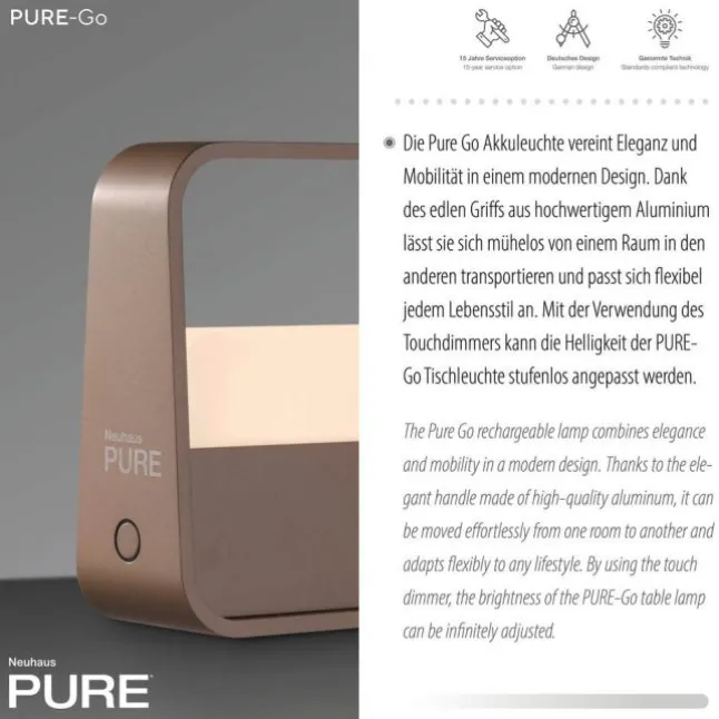 Paul Neuhaus LED Tischleuchte Pure Go bronze Akku Touch USB