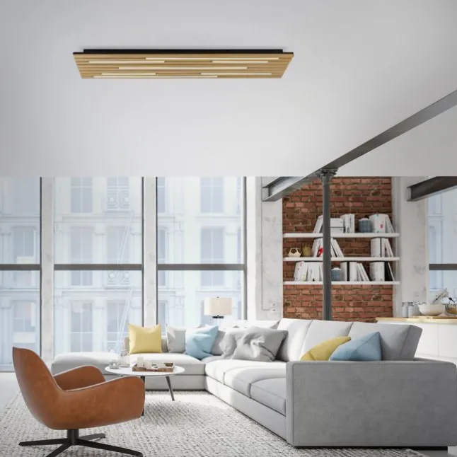 Paul Neuhaus LED Wand-Deckenleuchte Q-AKUSTIK Holz-natur Smarthome