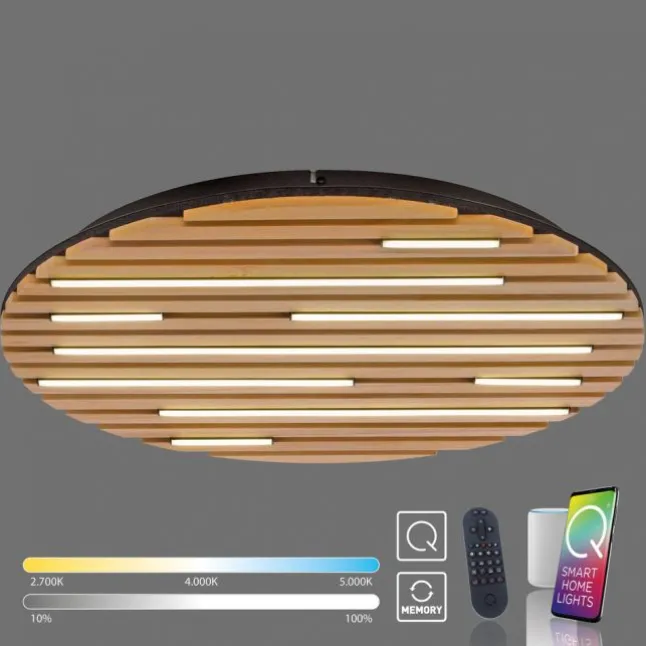 Paul Neuhaus LED Wand-Deckenleuchte Q-AKUSTIK Holz-natur Smarthome