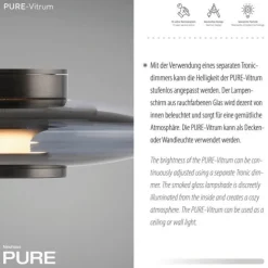 Paul Neuhaus LED Wand-Deckenleuchte PURE Vitrum grau Tronicdimmer