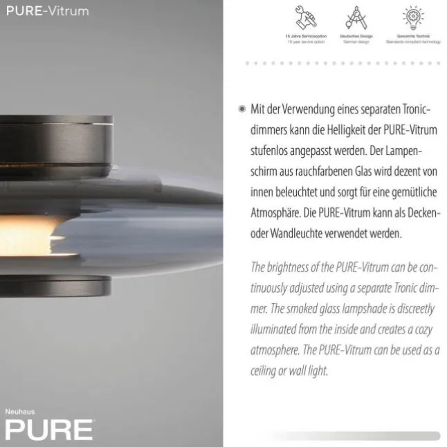 Paul Neuhaus LED Wand-Deckenleuchte PURE Vitrum grau Tronicdimmer