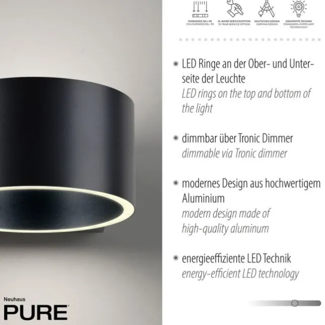 Paul Neuhaus LED Wandleuchte PURE Clipse mystic grey Tronicdimmer