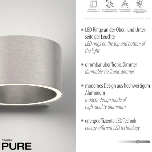 Paul Neuhaus LED Wandleuchte PURE Clipse diamond (alu) Tronicdimmer