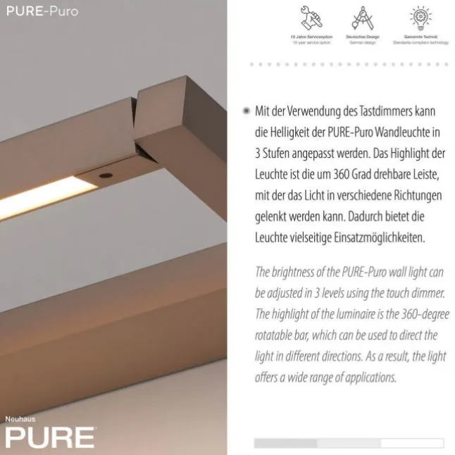 Paul Neuhaus LED Wandleuchte PURE Puro bronce drehbar Touchdimmer