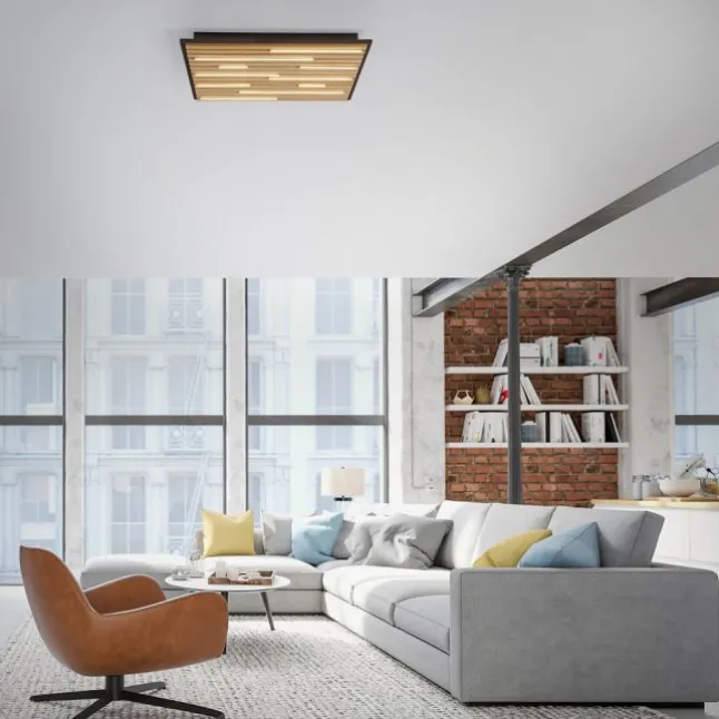 Paul Neuhaus LED Wand- und Deckenleuchte Q-AKUSTIK Holz-naturSmarthome