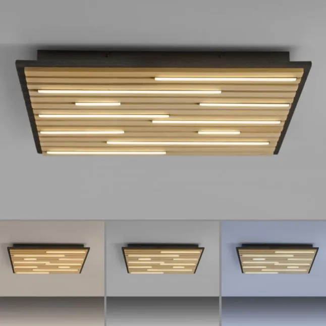 Paul Neuhaus LED Wand- und Deckenleuchte Q-AKUSTIK Holz-naturSmarthome
