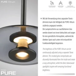Paul Neuhaus Pendelleuchte PURE Vitrum 3 flammig platin (grau) Comfort Lift