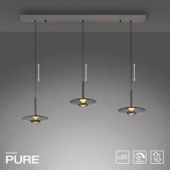 Paul Neuhaus Pendelleuchte PURE Vitrum 3 flammig platin (grau) Comfort Lift