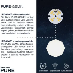 Paul Neuhaus PURE Gemin LED Stehleuchte aluminium gebürstet Schnurschalter