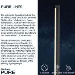 Paul Neuhaus PURE Lines Floor LED Stehleuchte graphite dimmbar drehbar Schalter