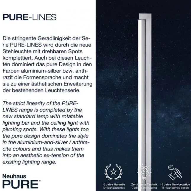 Paul Neuhaus PURE Lines Floor LED Stehleuchte diamond (alu) dimmbar drehbar Schalter