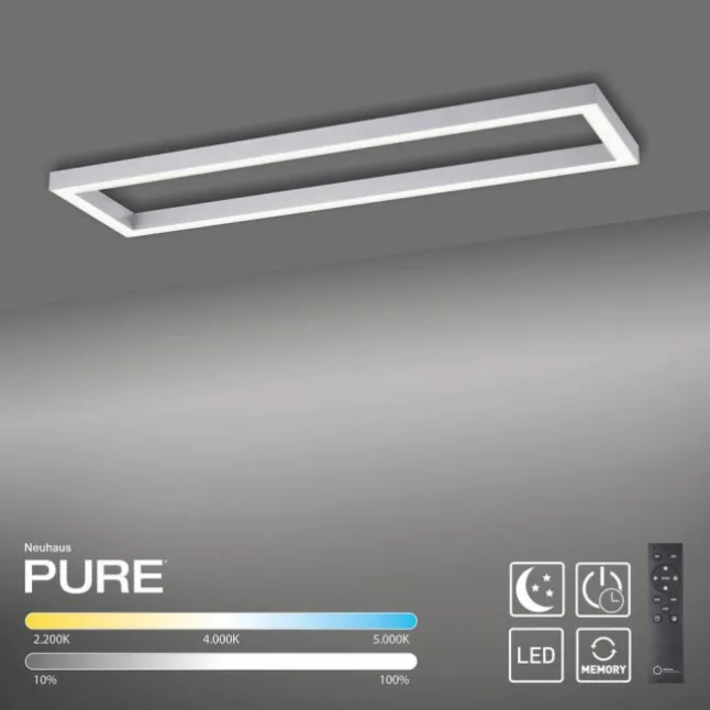 Paul Neuhaus PURE Lines Square LED Deckenleuchte diamond, (alu) Frame 110x30cm dimmbar
