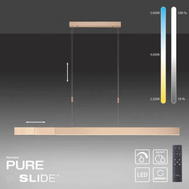 Paul Neuhaus PURE Moto e-SLIDE® imperial gold elektrisch ausfahrbar Pendelleuchte