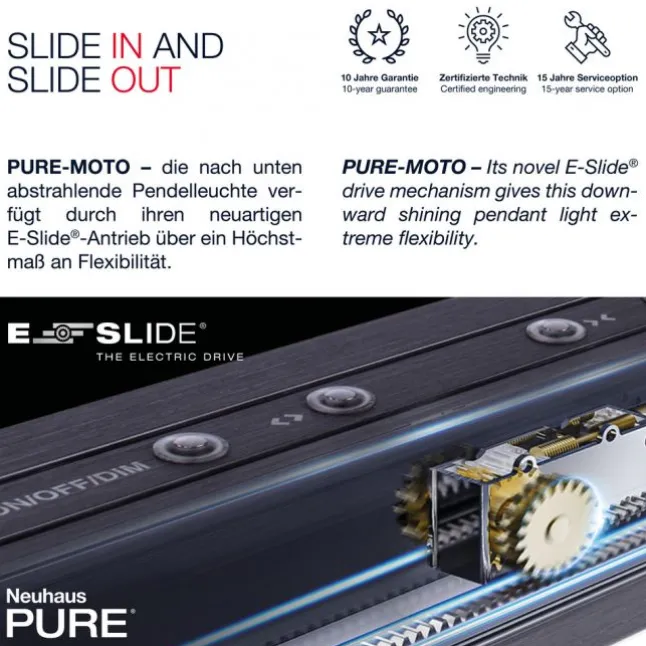 Paul Neuhaus PURE Moto e-SLIDE® diamond (alu) elektrisch ausfahrbar Pendelleuchte