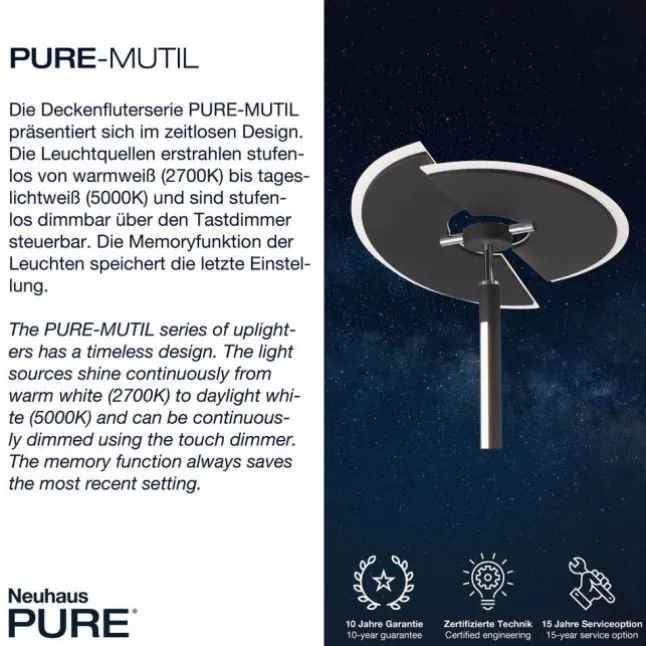 Paul Neuhaus PURE Mutil LED Deckenfluter graphite Leselicht dimmbar
