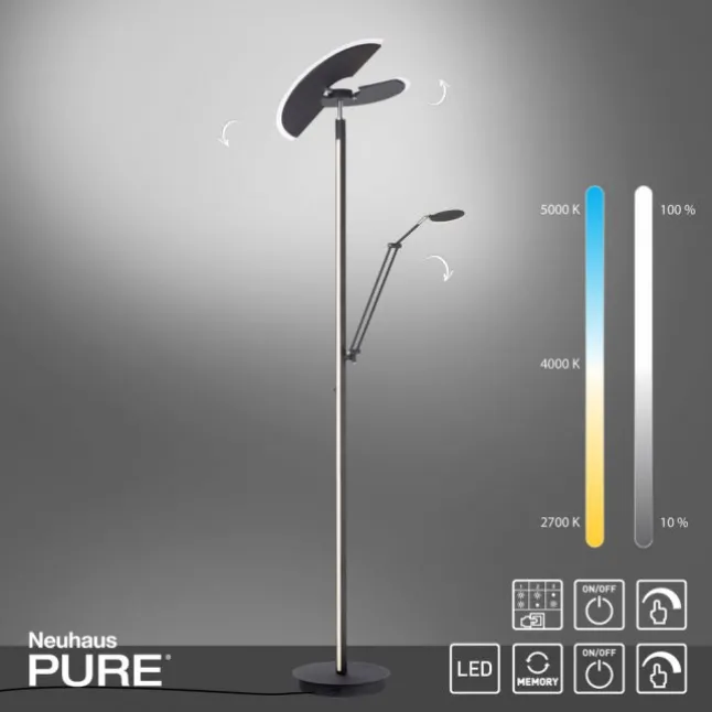 Paul Neuhaus PURE Mutil LED Deckenfluter graphite Leselicht dimmbar