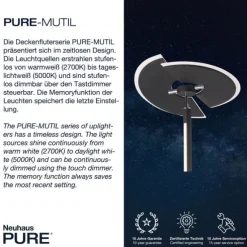Paul Neuhaus PURE Mutil LED Deckenfluter diamond (siber farbig) Leselicht dimmbar
