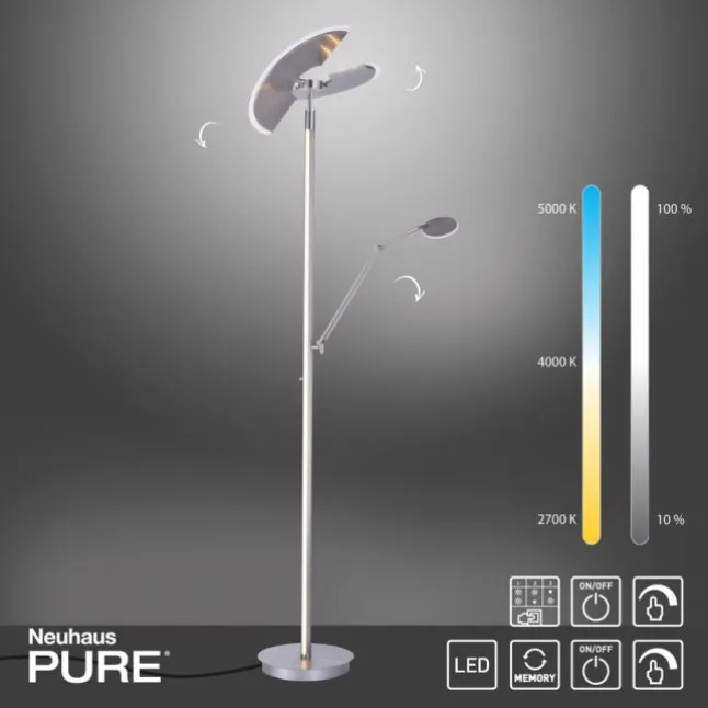Paul Neuhaus PURE Mutil LED Deckenfluter diamond (siber farbig) Leselicht dimmbar