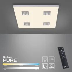 Paul Neuhaus PURE Neo LED Deckenleuchte aluminium gebürstet 62x62cm dimmbar