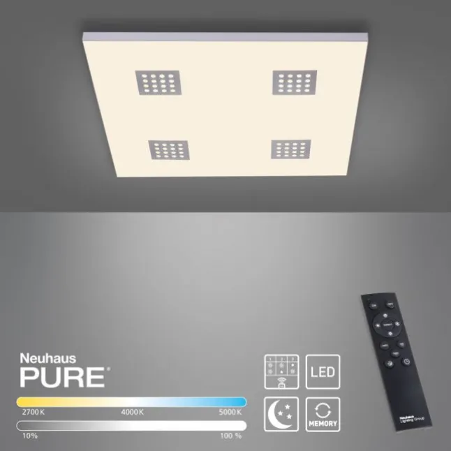 Paul Neuhaus PURE Neo LED Deckenleuchte aluminium gebürstet 62x62cm dimmbar