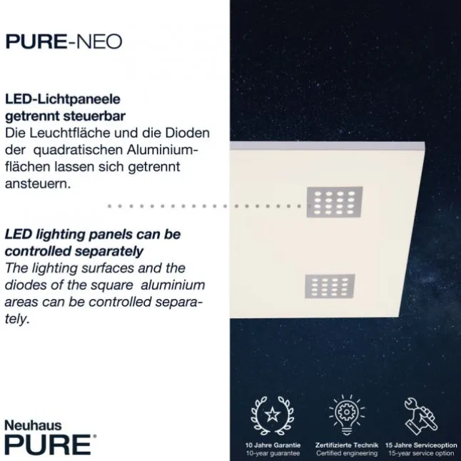 Paul Neuhaus PURE Neo LED Deckenleuchte aluminium gebürstet 62x62cm dimmbar