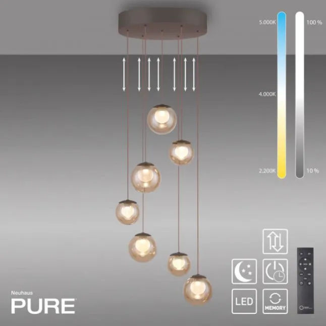 Paul Neuhaus PURE Popup, LED Pendelleuchte 7fl. bronce,