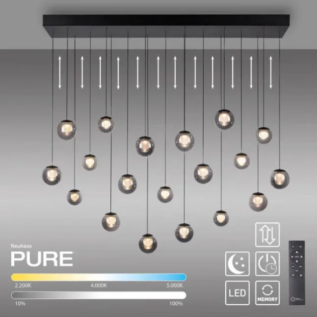 Paul Neuhaus PURE Popup, LED Pendelleuchte 19fl. mystic grey,