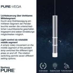 Paul Neuhaus PURE Vega LED Pendelleuchte aluminium 1 flammig mit Lichtmodi
