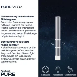 Paul Neuhaus PURE Vega LED Pendelleuchte aluminium 1 flammig mit Lichtmodi