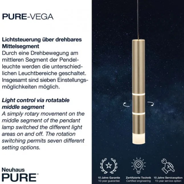 Paul Neuhaus PURE Vega LED Pendelleuchte messing matt 1 flammig Lichtmodi