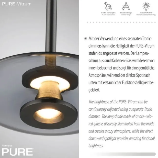 Paul Neuhaus PURE Vitrum Pendelleuchte platin (grau) dimmbar höhenverstellbar