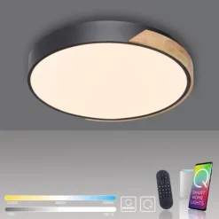 Paul Neuhaus Q BILA LED Deckenleuchte Smart Home mattfarbig Echtholz dimmbar