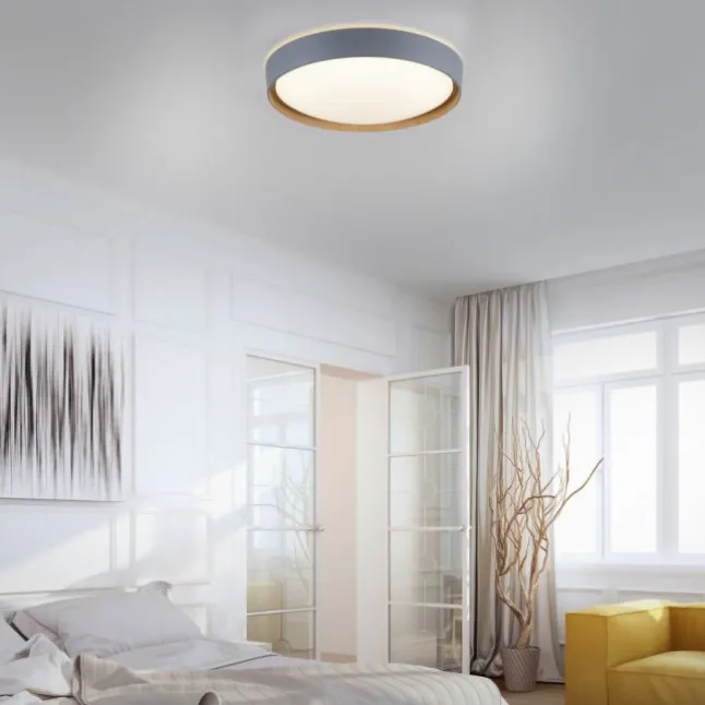 Paul Neuhaus Q EMILIA Deckenleuchte Smart Home grau matt farbig Holzoptik dimmbar