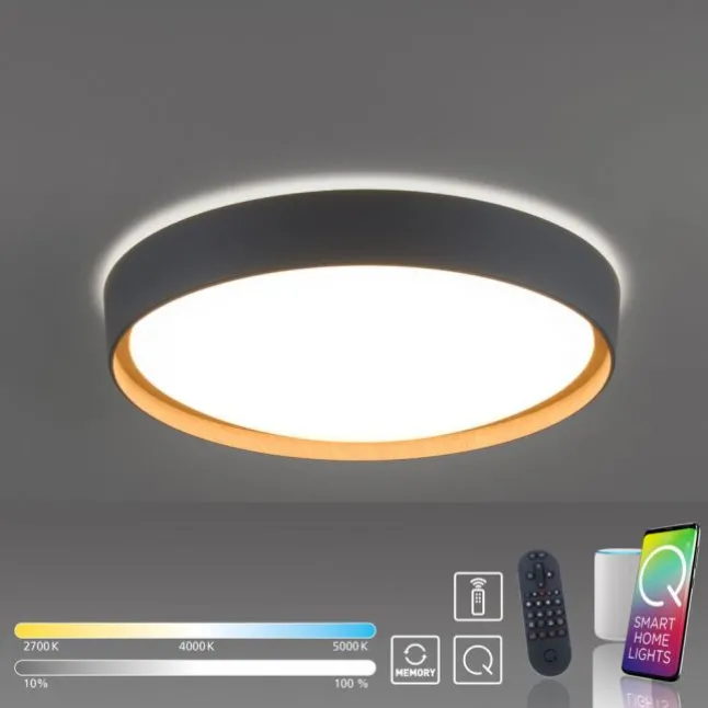 Paul Neuhaus Q EMILIA Deckenleuchte Smart Home grau matt farbig Holzoptik dimmbar