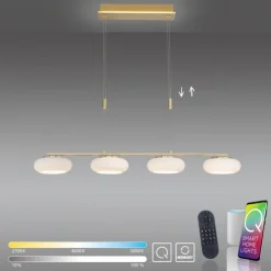 Paul Neuhaus Q ETIENNE Pendelleuchte Smart Home messing länglich 4 flammig