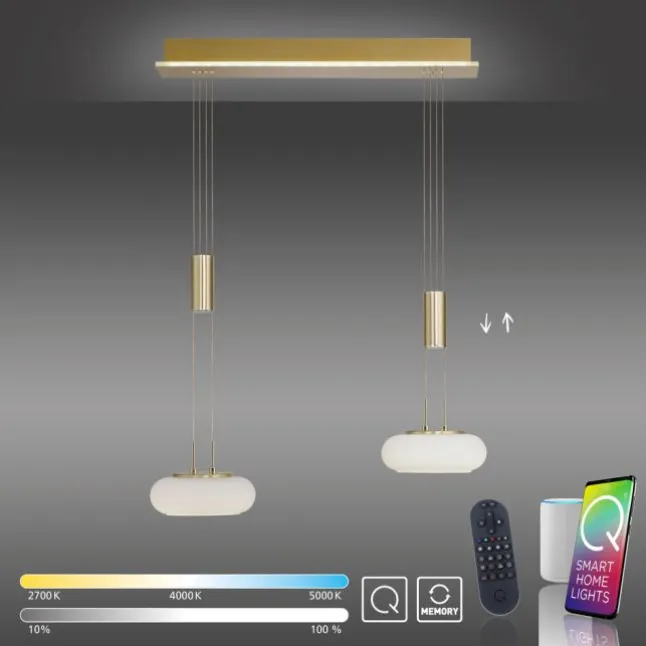 Paul Neuhaus Q ETIENNE Pendelleuchte Smart Home messingfarbig 2 flammig