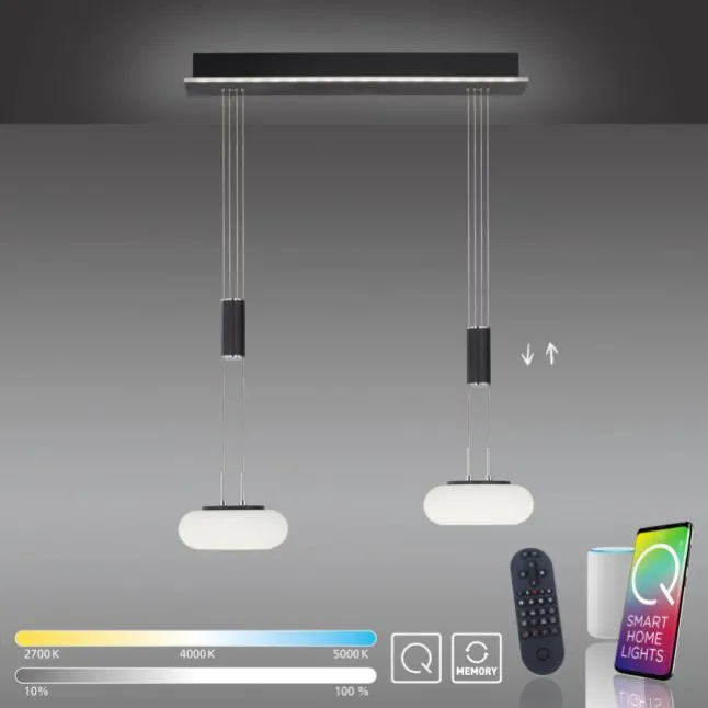 Paul Neuhaus Q ETIENNE Pendelleuchte Smart Home schwarz länglich 2 flammig