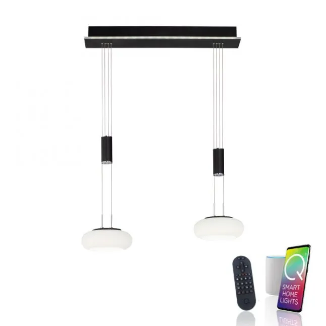 Paul Neuhaus Q ETIENNE Pendelleuchte Smart Home schwarz länglich 2 flammig
