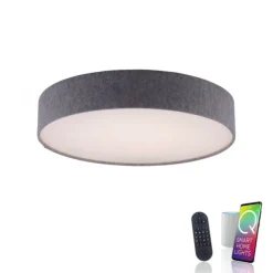 Paul Neuhaus, Q-KIARA ,LED-Deckenleuchte, grau, Ø 58cm, Stoffschirm, Smart Home
