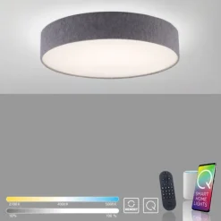 Paul Neuhaus, Q-KIARA ,LED-Deckenleuchte, grau, Ø 58cm, Stoffschirm, Smart Home