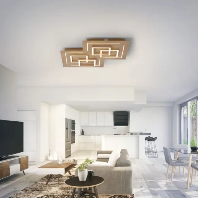 Paul Neuhaus, Q-LINEA , LED-Deckenleuchte, Holzdekor, dimmbar, Smart Home