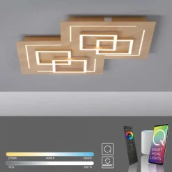 Paul Neuhaus, Q-LINEA , LED-Deckenleuchte, Holzdekor, dimmbar, Smart Home