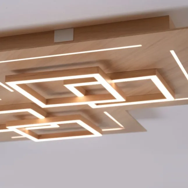 Paul Neuhaus, Q-LINEA , LED-Deckenleuchte, Holzdekor, dimmbar, Smart Home