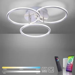 Paul Neuhaus, Q-NEVIO, LED-Deckenleuchte, 3-flg, silber, CCT, Smart Home