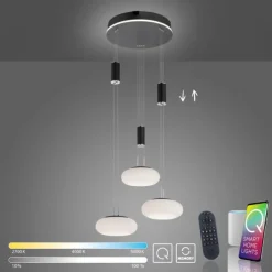 Paul Neuhaus Q Pendelleuchte Smart Home schwarz rund 3 flammig
