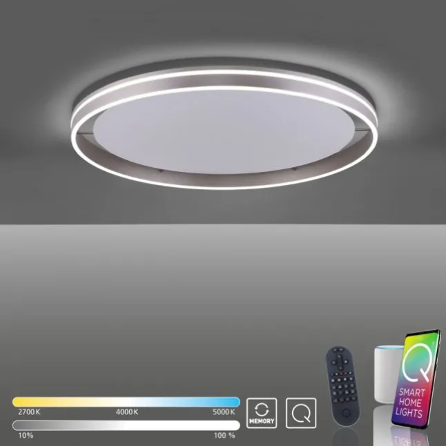 Paul Neuhaus, Q-VITO, LED-Deckenlampe, Ø 79cm, stahlfarben, rund, Smart Home