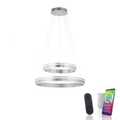 Paul Neuhaus Q VITO LED Hängelampe Smart Home silberfarbig rund doppel Ring Fernbedienung