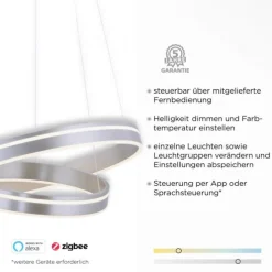 Paul Neuhaus Q VITO LED Hängelampe Smart Home silberfarbig rund doppel Ring Fernbedienung