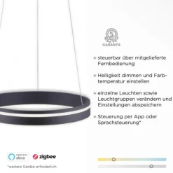 Paul Neuhaus, Q-VITO, LED-Pendellampe, anthrazit, Ø 40cm, Leuchtring