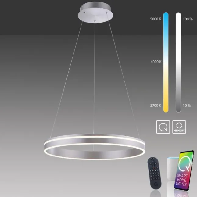 Paul Neuhaus, Q-VITO, LED-Pendelleuchte, rund, Ø 59cm, silbermatt, Smart Home